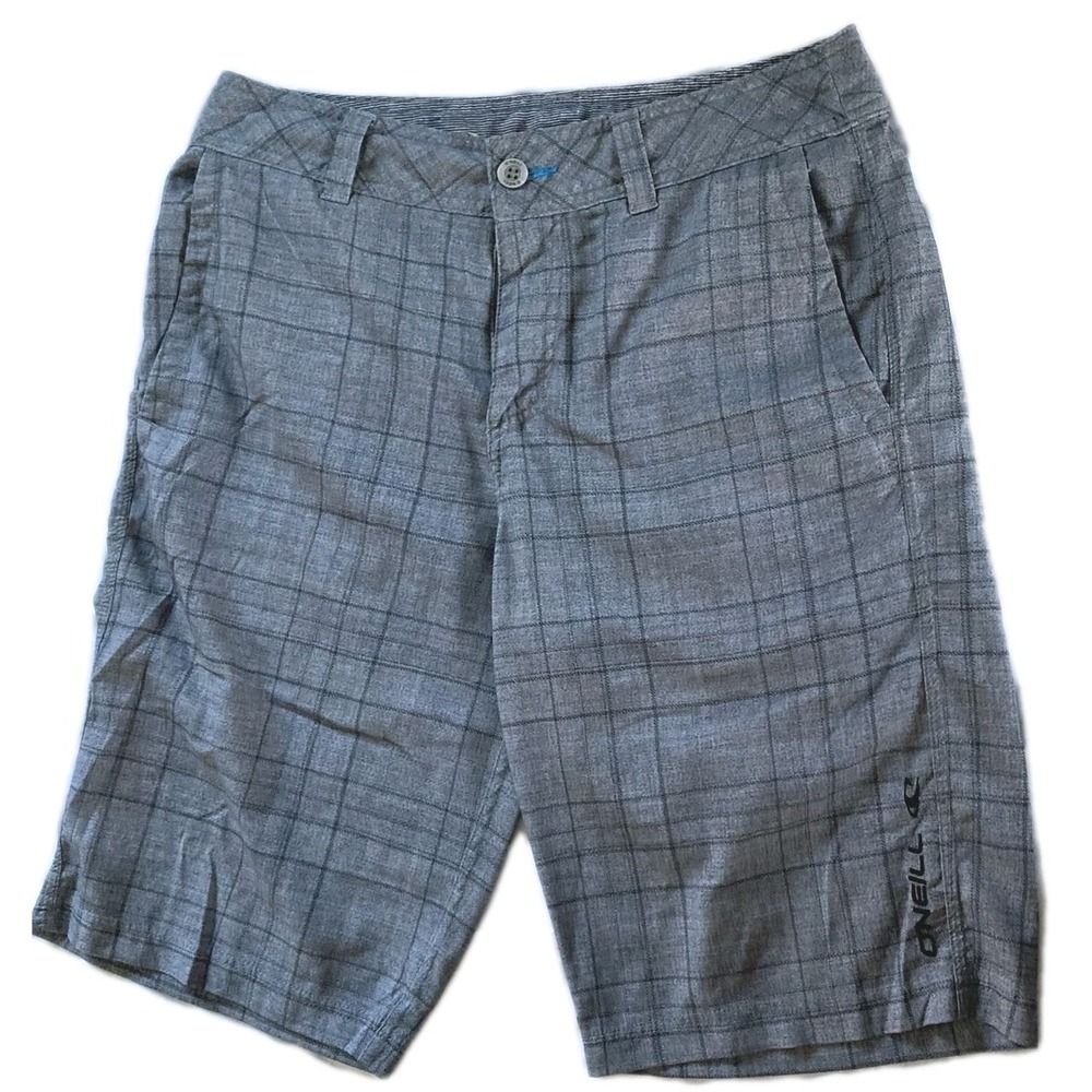 O'Neill Shorts Men 30 Gray Hybrid Buckle Plaid Golf Surf Chino Stretch EUC